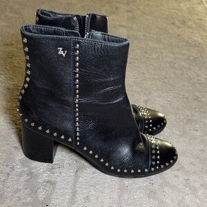 Zadig and Voltaire Studded Black Italian Leather Ankle Boots - Women's size 38